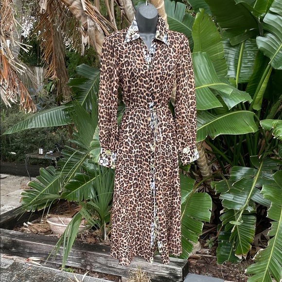 White House Black Market Dresses & Skirts - WHBM semi sheer, leopard and floral print button down dress
